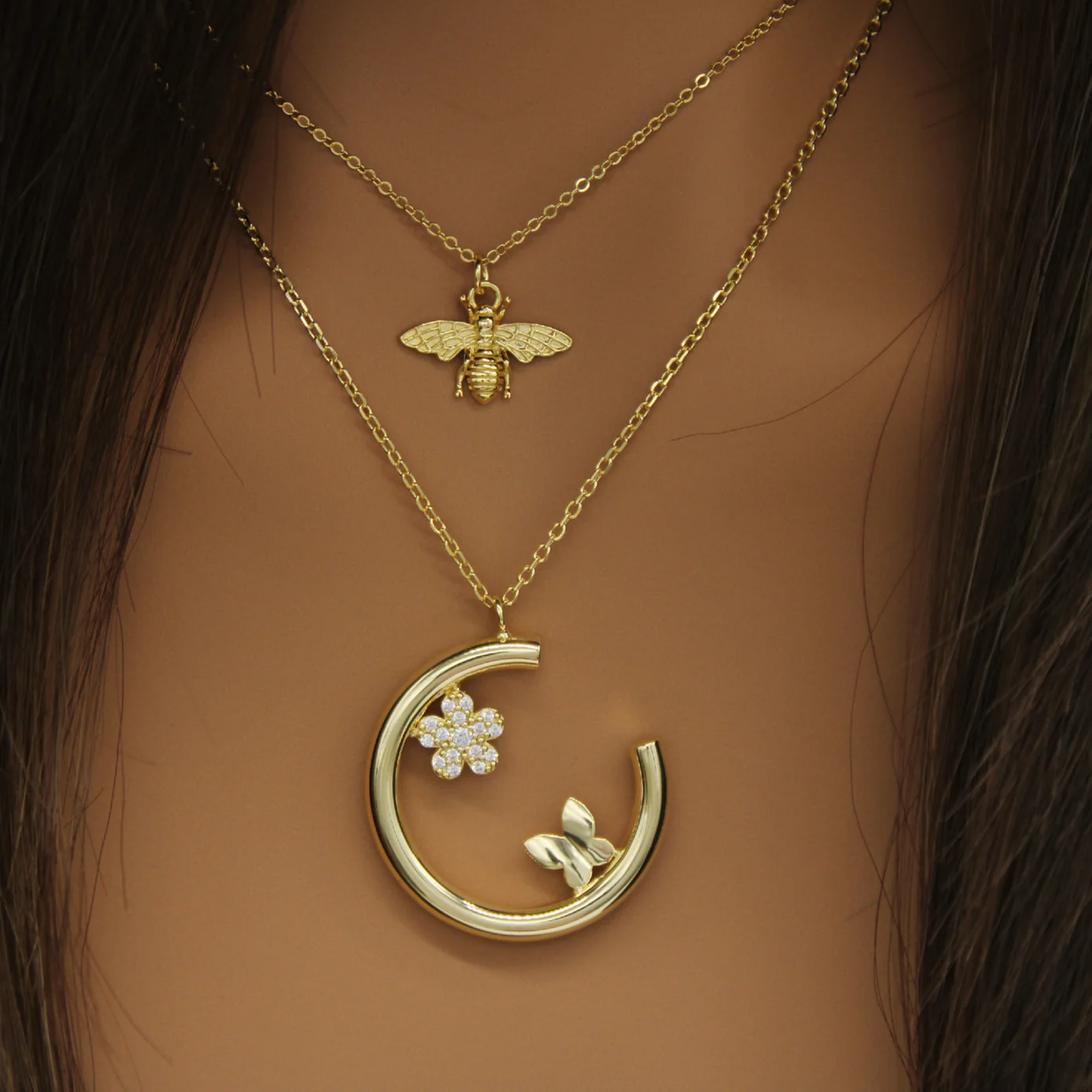 Crescent Blossom Butterfly Necklace