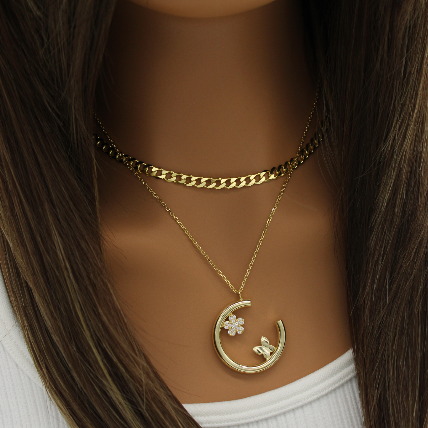 Crescent Blossom Butterfly Necklace