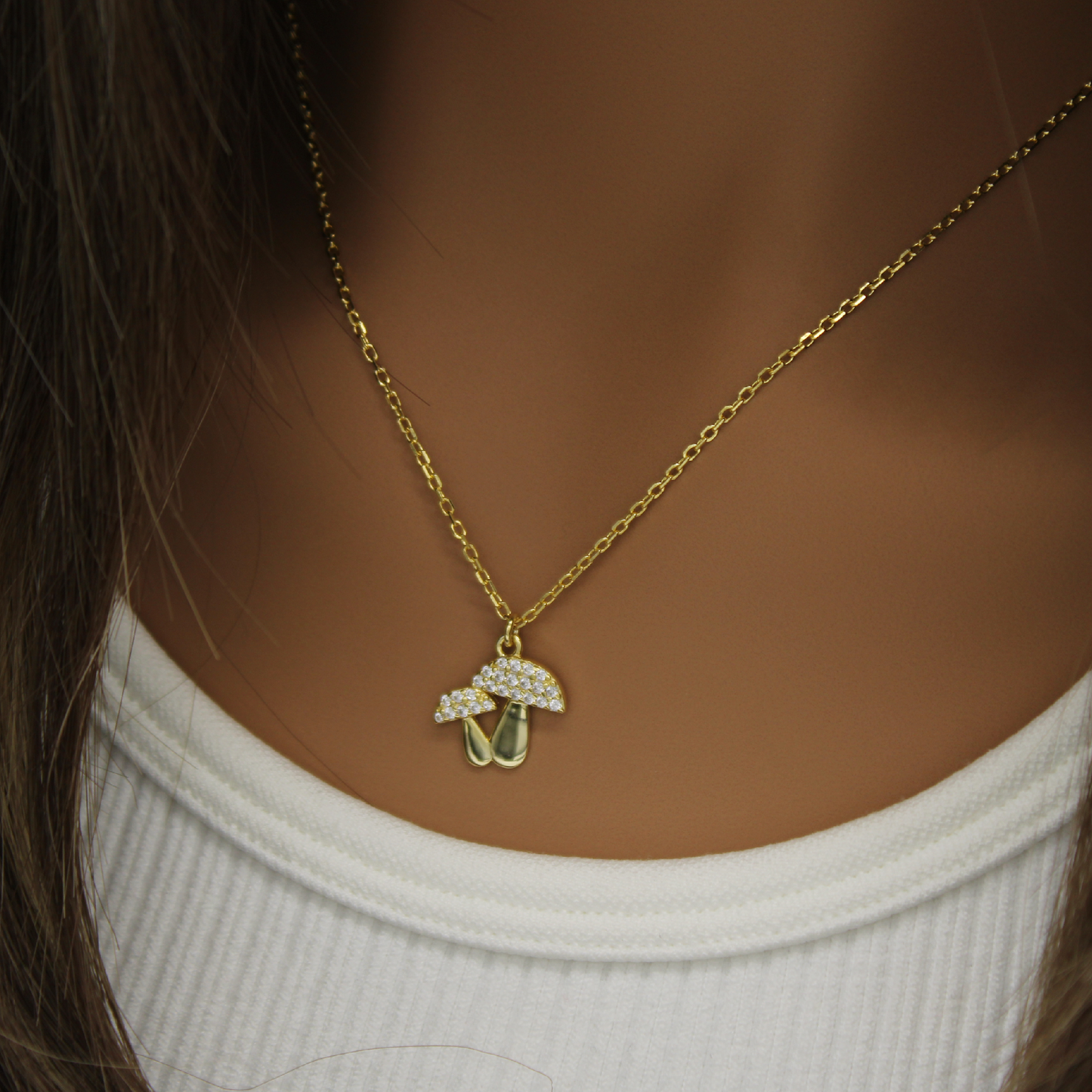 Golden Mushroom Charm Necklace