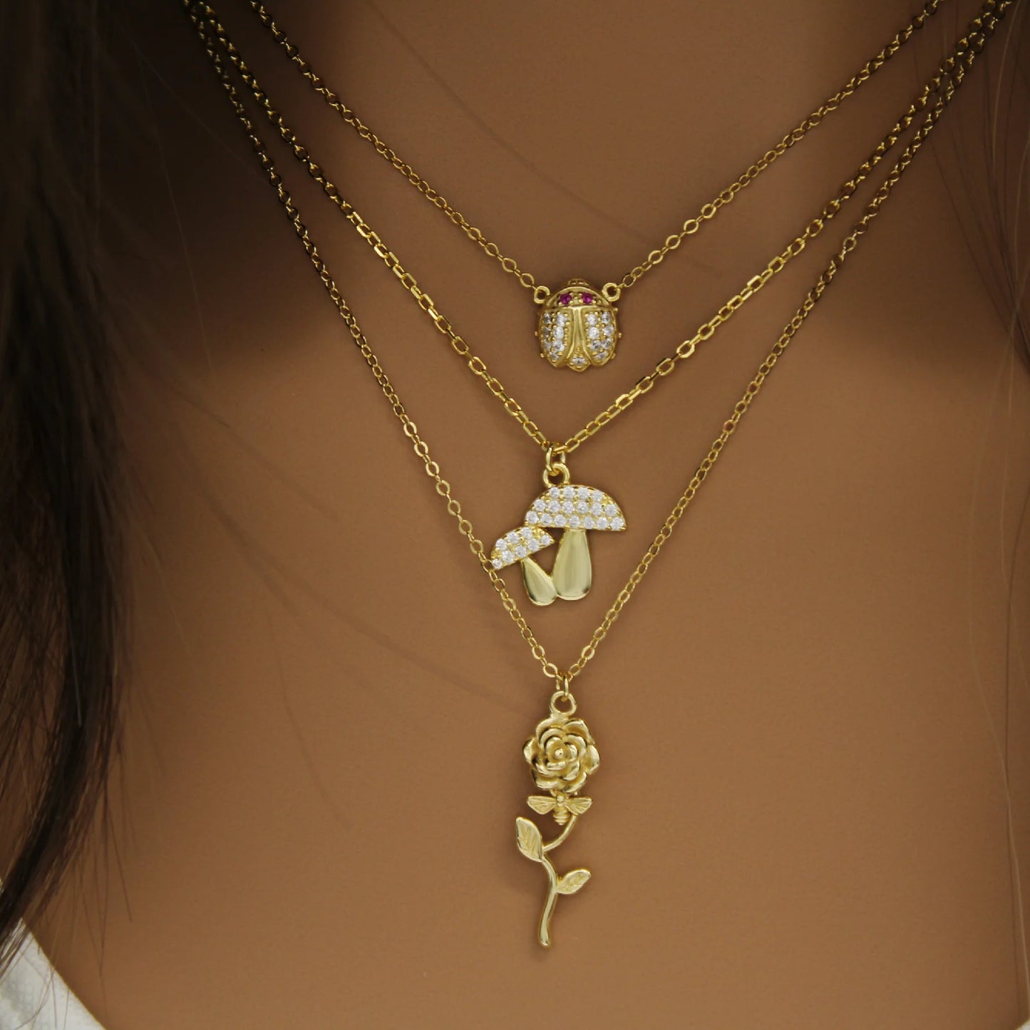 Golden Rose & Bee Necklace