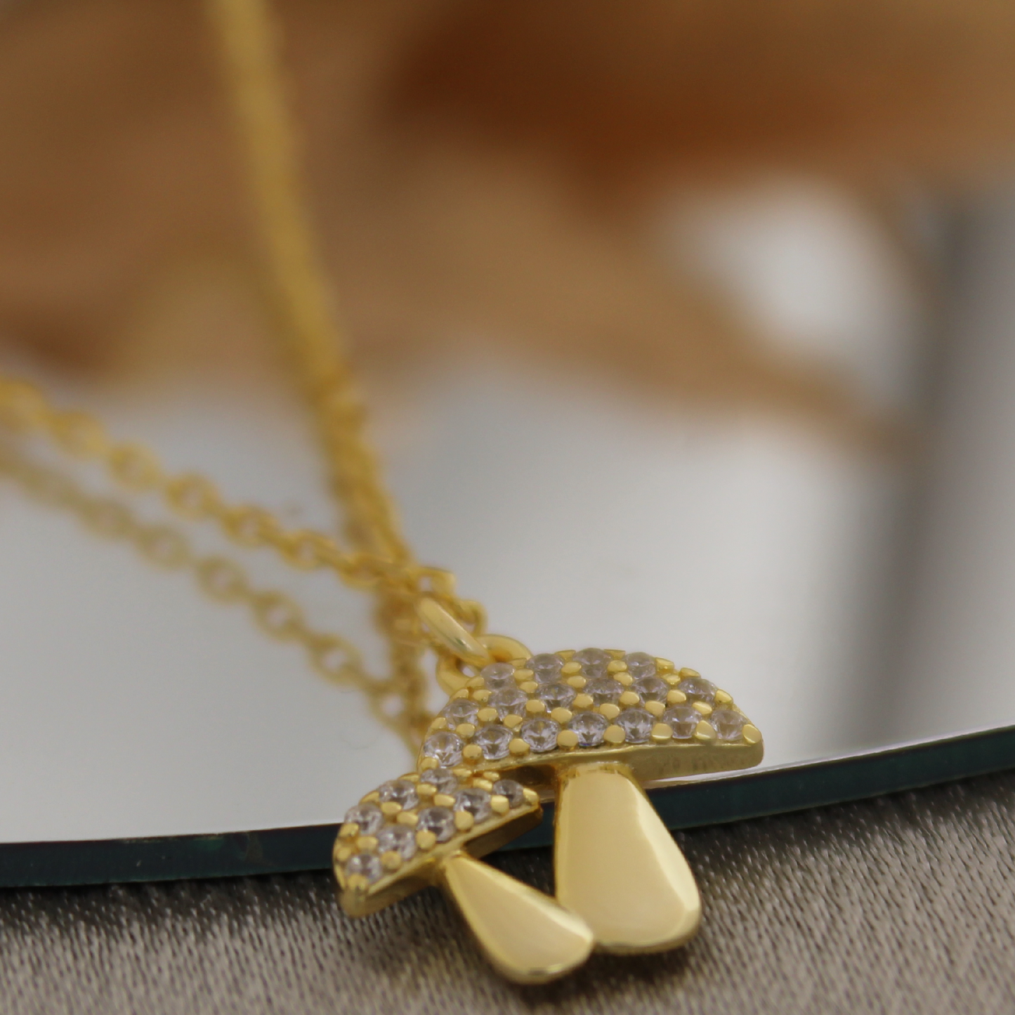 Golden Mushroom Charm Necklace